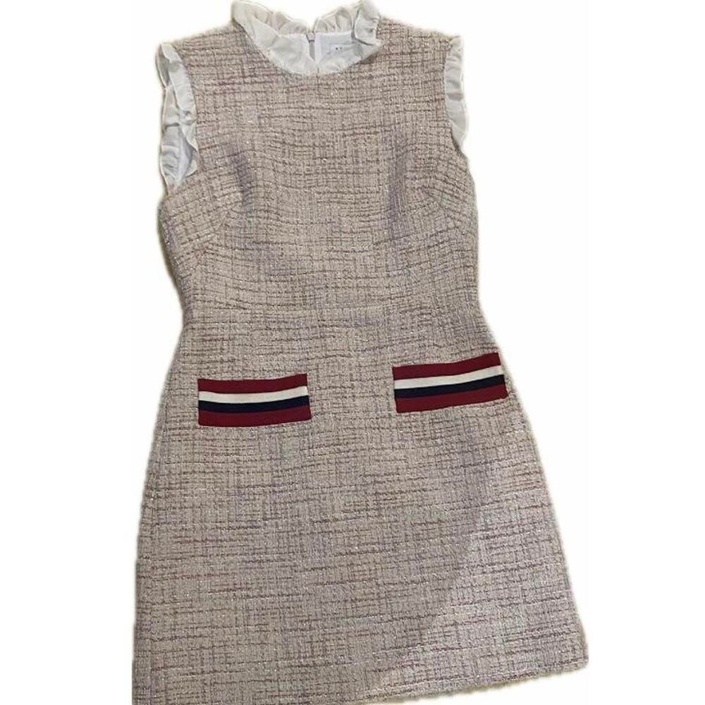 Sandro ruffled tweed dress in